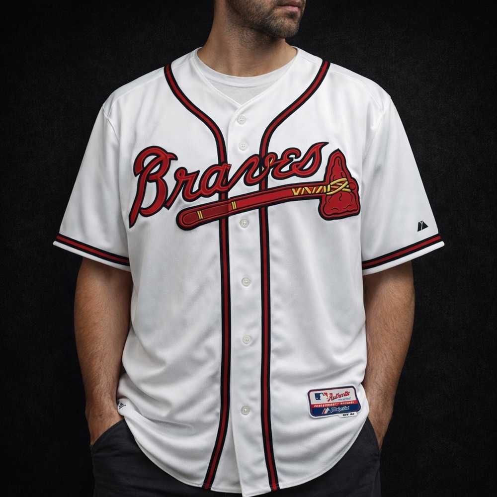 Atlanta Braves Authentic Majestic Jersey Size 60 White MLB On Field - Picture 3 of 10